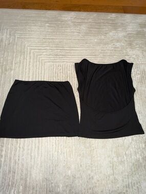 Black Women's Stretchy Open Back Top & Matching Mini Skirt